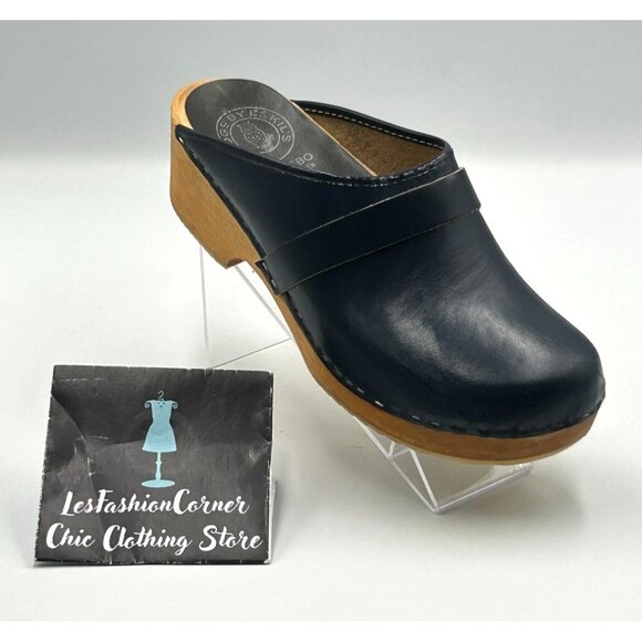 Ugglebo Toffeln Women's Blue Leather Clogs Wooden Sole Slip-On Sz 11.5 (42) 3017 - Picture 13 of 16